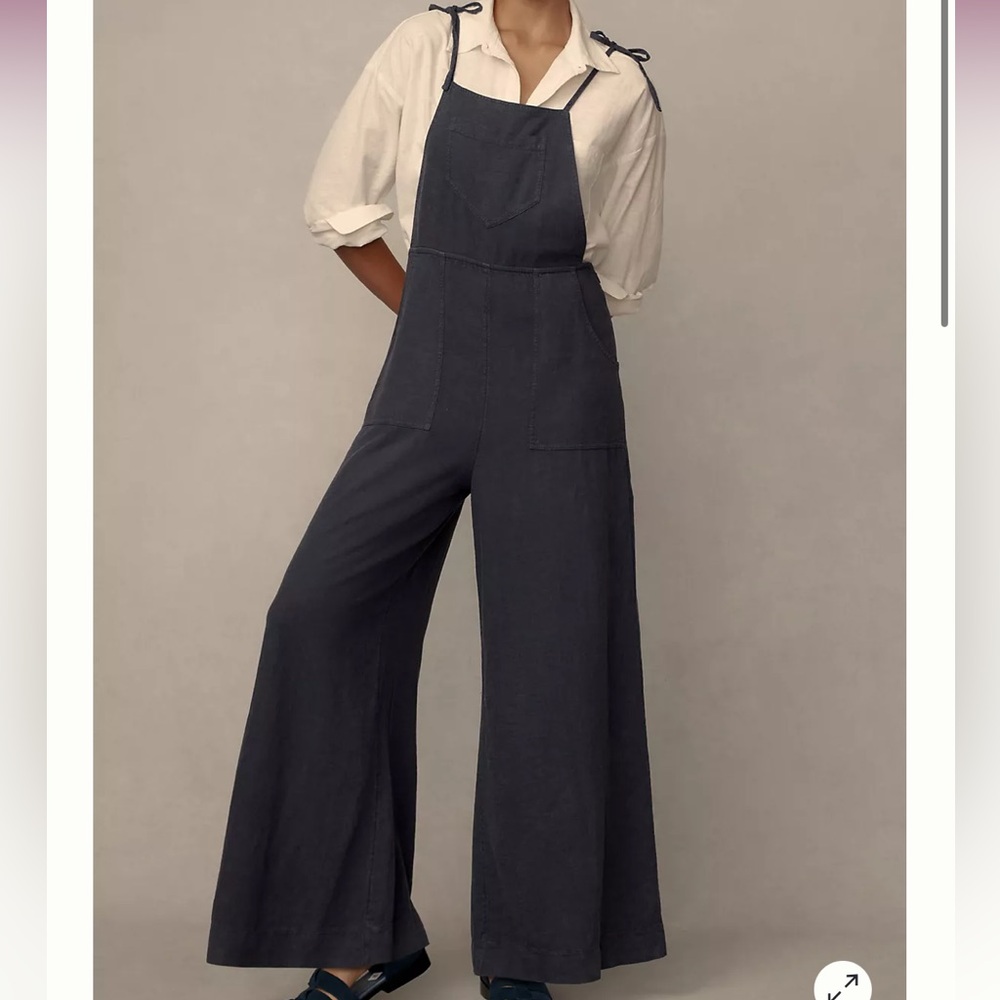 NWT By Anthropologie Linen Wide-Leg baggy Overalls size M